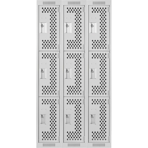 Clean Line Lockers, 3 -tier, Bank of 3, 36" x 12" x 72", Steel, Grey, Rivet (Assembled), Perforated Southpoint Industrial Supply