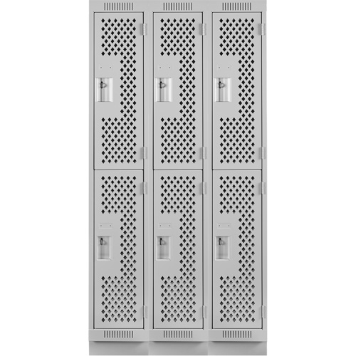 Clean Line Lockers, 2 -tier, Bank of 3, 36" x 18" x 76", Steel, Grey, Rivet (Assembled), Perforated Southpoint Industrial Supply