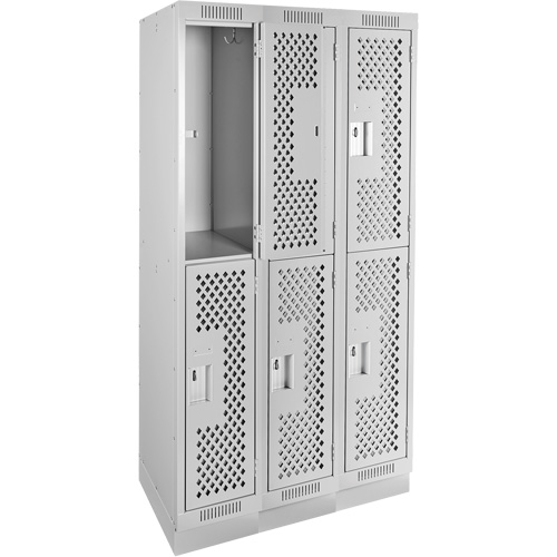 Clean Line Lockers, 2 -tier, Bank of 3, 36" x 18" x 76", Steel, Grey, Rivet (Assembled), Perforated Southpoint Industrial Supply