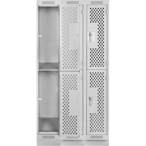 Clean Line Lockers, 2 -tier, Bank of 3, 36" x 18" x 76", Steel, Grey, Rivet (Assembled), Perforated Southpoint Industrial Supply