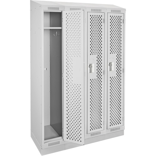 Clean Line Lockers, Bank of 4, 48" x 15" x 82", Steel, Grey, Rivet (Assembled), Perforated Southpoint Industrial Supply