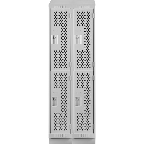 Clean Line Lockers, 2 -tier, Bank of 2, 24" x 18" x 82", Steel, Grey, Rivet (Assembled), Perforated Southpoint Industrial Supply