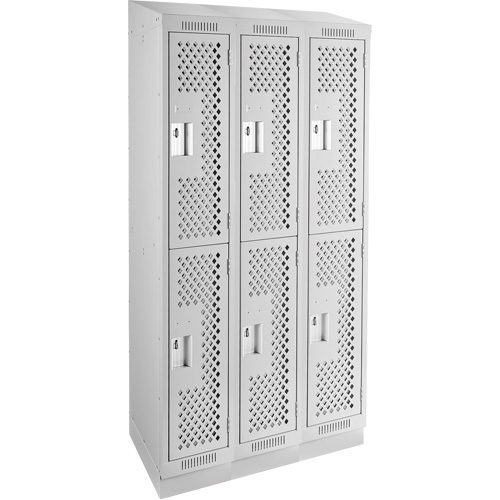 Clean Line Lockers, 2 -tier, Bank of 3, 36" x 12" x 82", Steel, Grey, Rivet (Assembled), Perforated Southpoint Industrial Supply