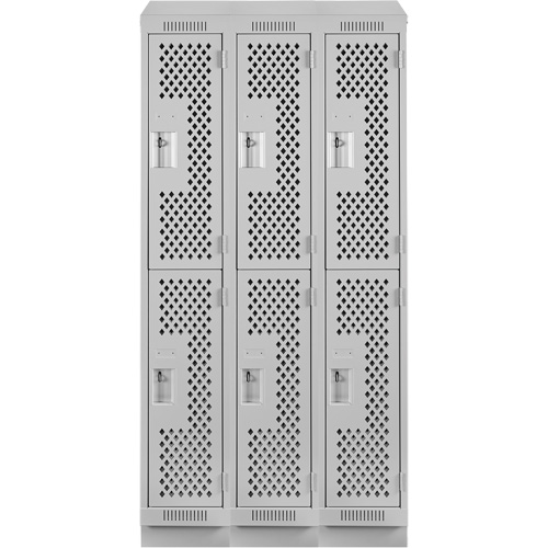 Clean Line Lockers, 2 -tier, Bank of 3, 36" x 12" x 82", Steel, Grey, Rivet (Assembled), Perforated Southpoint Industrial Supply