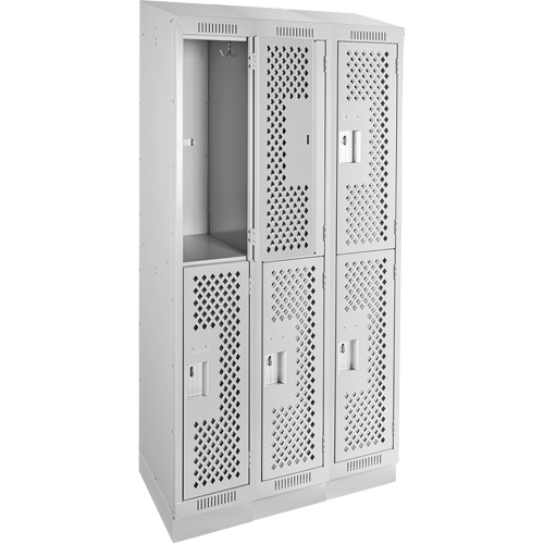Clean Line Lockers, 2 -tier, Bank of 3, 36" x 12" x 82", Steel, Grey, Rivet (Assembled), Perforated Southpoint Industrial Supply