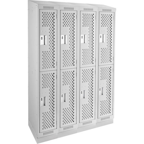 Clean Line Lockers, 2 -tier, Bank of 4, 48" x 12" x 82", Steel, Grey, Rivet (Assembled), Perforated Southpoint Industrial Supply