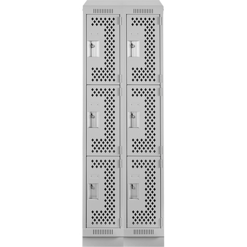 Clean Line Lockers, 3 -tier, Bank of 2, 24" x 18" x 82", Steel, Grey, Rivet (Assembled), Perforated Southpoint Industrial Supply