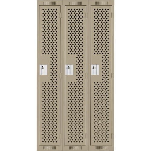 Clean Line Lockers, Bank of 3, 36" x 12" x 72", Steel, Beige, Rivet (Assembled), Perforated Southpoint Industrial Supply