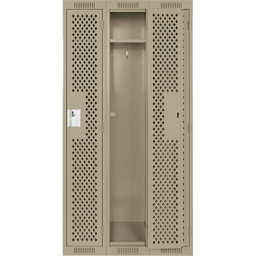 Clean Line Lockers, Bank of 3, 36" x 12" x 72", Steel, Beige, Rivet (Assembled), Perforated Southpoint Industrial Supply