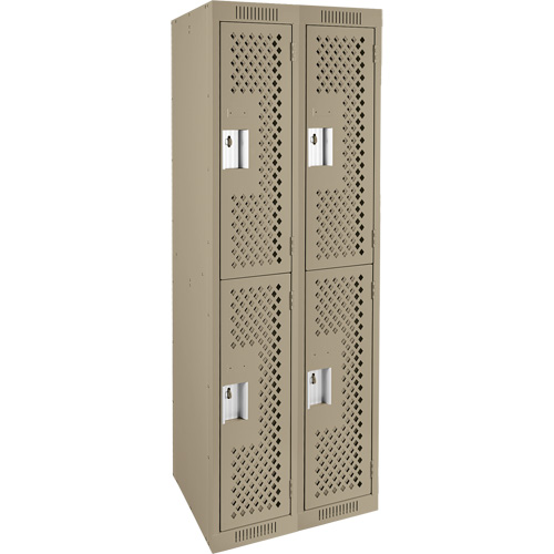 Clean Line Lockers, 2 -tier, Bank of 2, 24" x 15" x 72", Steel, Beige, Rivet (Assembled), Perforated Southpoint Industrial Supply