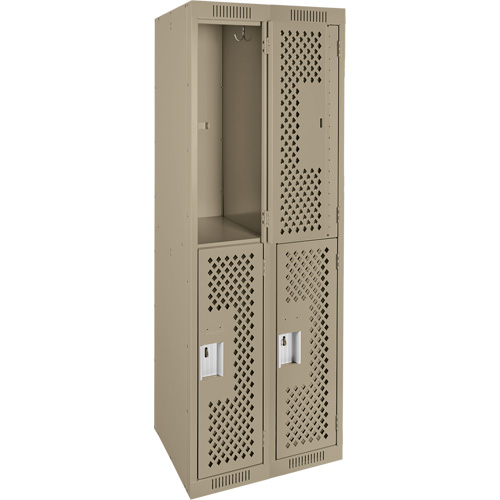 Clean Line Lockers, 2 -tier, Bank of 2, 24" x 15" x 72", Steel, Beige, Rivet (Assembled), Perforated Southpoint Industrial Supply