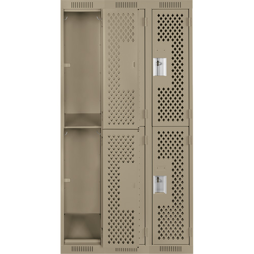Clean Line Lockers, 2 -tier, Bank of 3, 36" x 15" x 72", Steel, Beige, Rivet (Assembled), Perforated Southpoint Industrial Supply