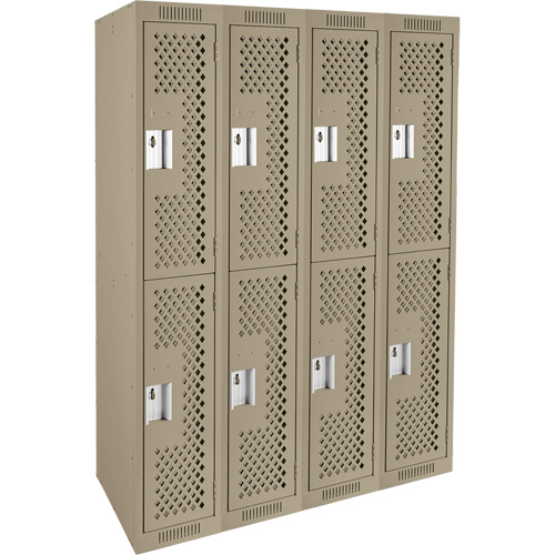 Clean Line Lockers, 2 -tier, Bank of 4, 48" x 15" x 72", Steel, Beige, Rivet (Assembled), Perforated Southpoint Industrial Supply