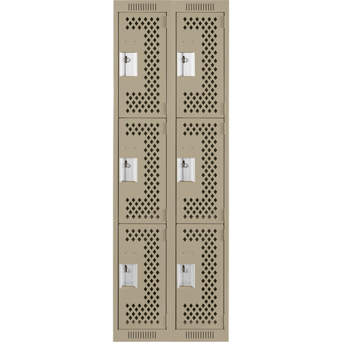 Clean Line Lockers, 3 -tier, Bank of 2, 24" x 12" x 72", Steel, Beige, Rivet (Assembled), Perforated Southpoint Industrial Supply