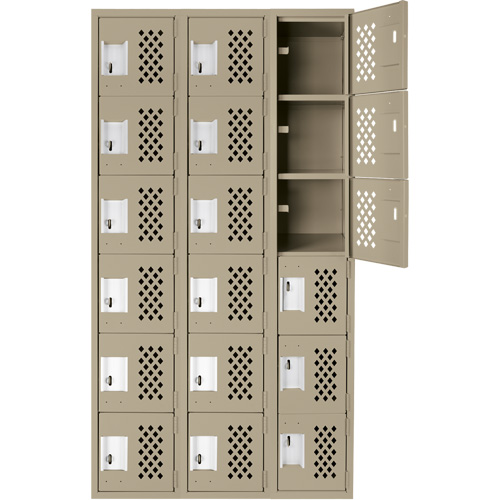 Assembled Lockerettes Clean Line Perforated Economy Lockers, 6 -tier, Bank of 3, 18" x 72" x 12", Steel Southpoint Industrial Supply