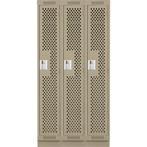 Clean Line Lockers, Bank of 3, 36" x 18" x 76", Steel, Beige, Rivet (Assembled), Perforated Southpoint Industrial Supply