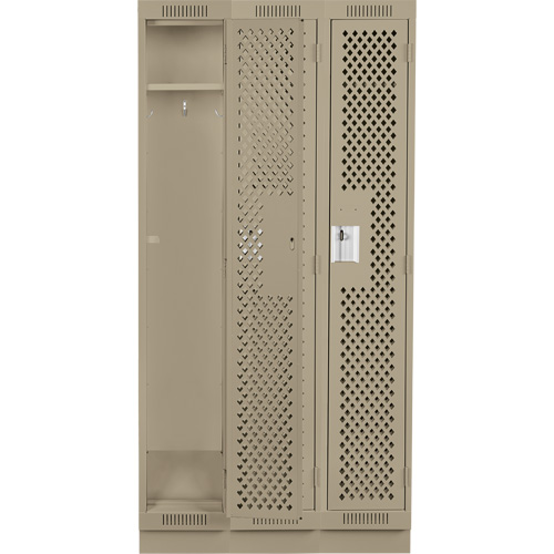 Clean Line Lockers, Bank of 3, 36" x 18" x 76", Steel, Beige, Rivet (Assembled), Perforated Southpoint Industrial Supply