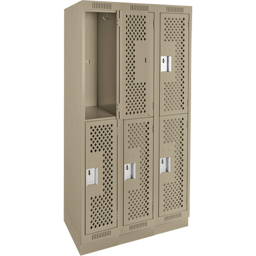Clean Line Lockers, 2 -tier, Bank of 3, 36" x 18" x 76", Steel, Beige, Rivet (Assembled), Perforated Southpoint Industrial Supply