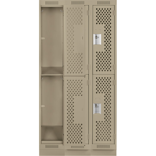 Clean Line Lockers, 2 -tier, Bank of 3, 36" x 18" x 76", Steel, Beige, Rivet (Assembled), Perforated Southpoint Industrial Supply