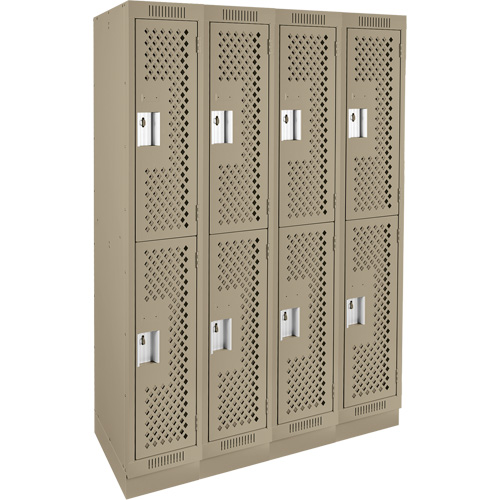 Clean Line Lockers, 2 -tier, Bank of 4, 48" x 18" x 76", Steel, Beige, Rivet (Assembled), Perforated Southpoint Industrial Supply