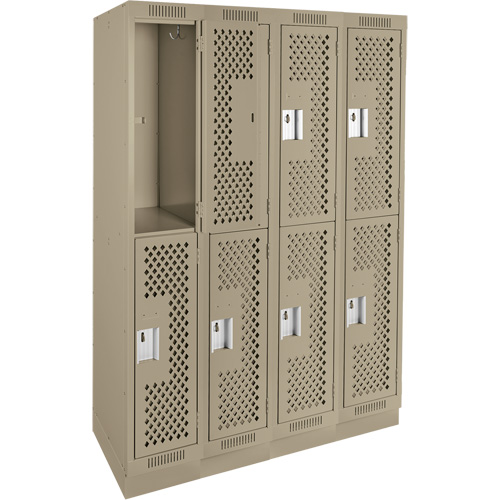Clean Line Lockers, 2 -tier, Bank of 4, 48" x 18" x 76", Steel, Beige, Rivet (Assembled), Perforated Southpoint Industrial Supply