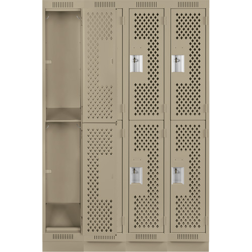Clean Line Lockers, 2 -tier, Bank of 4, 48" x 18" x 76", Steel, Beige, Rivet (Assembled), Perforated Southpoint Industrial Supply