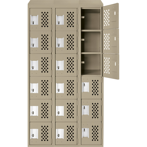 Clean-Line Perforated Lockerette, 6 -tier, Bank of 3, 15" x 72" x 12", Steel Southpoint Industrial Supply