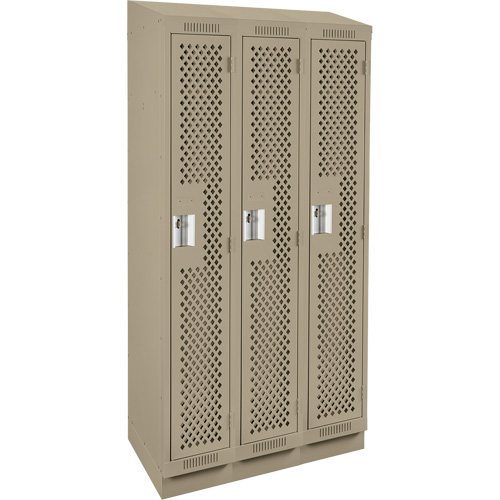Clean Line Lockers, Bank of 3, 36" x 18" x 82", Steel, Beige, Rivet (Assembled), Perforated Southpoint Industrial Supply
