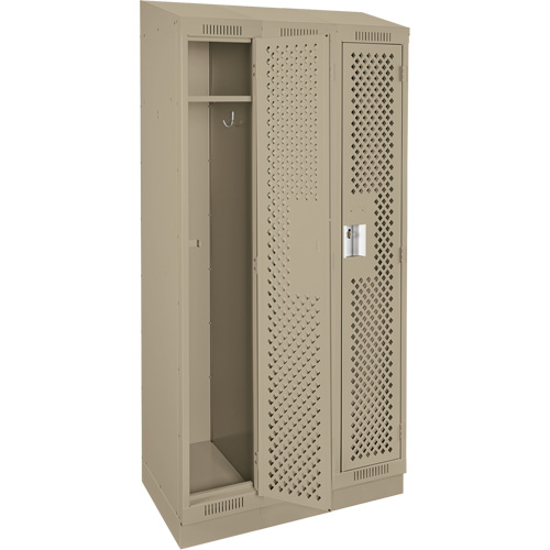 Clean Line Lockers, Bank of 3, 36" x 18" x 82", Steel, Beige, Rivet (Assembled), Perforated Southpoint Industrial Supply