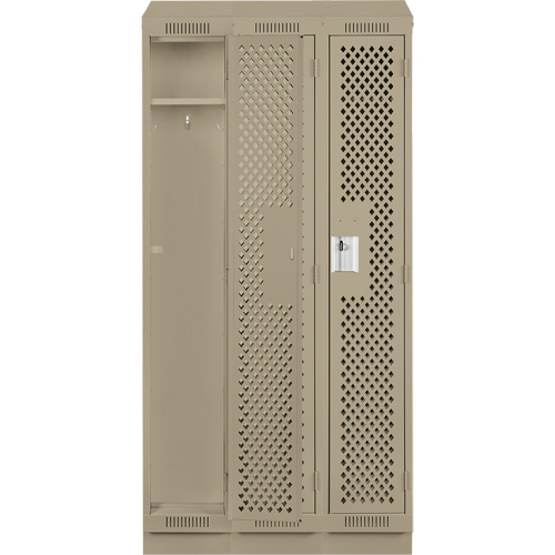 Clean Line Lockers, Bank of 3, 36" x 18" x 82", Steel, Beige, Rivet (Assembled), Perforated Southpoint Industrial Supply