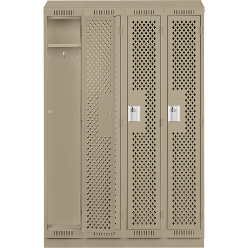 Clean Line Lockers, Bank of 4, 48" x 18" x 82", Steel, Beige, Rivet (Assembled), Perforated Southpoint Industrial Supply