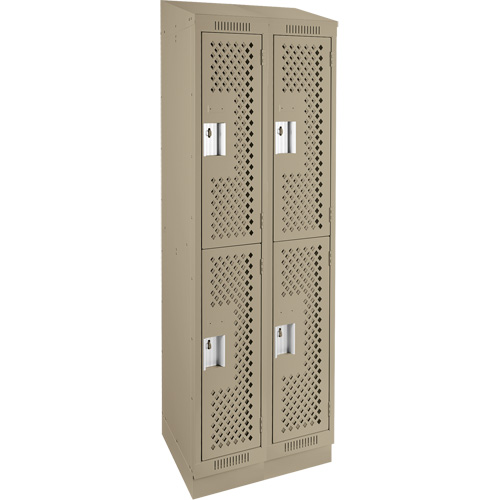 Clean Line Lockers, 2 -tier, Bank of 2, 24" x 12" x 82", Steel, Beige, Rivet (Assembled), Perforated Southpoint Industrial Supply