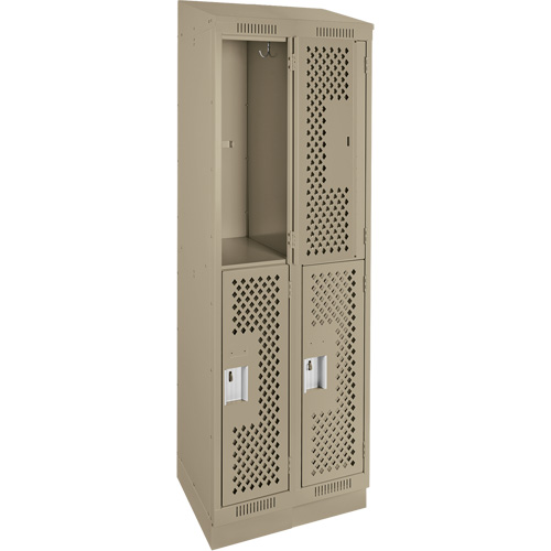 Clean Line Lockers, 2 -tier, Bank of 2, 24" x 12" x 82", Steel, Beige, Rivet (Assembled), Perforated Southpoint Industrial Supply