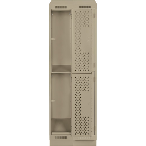 Clean Line Lockers, 2 -tier, Bank of 2, 24" x 12" x 82", Steel, Beige, Rivet (Assembled), Perforated Southpoint Industrial Supply