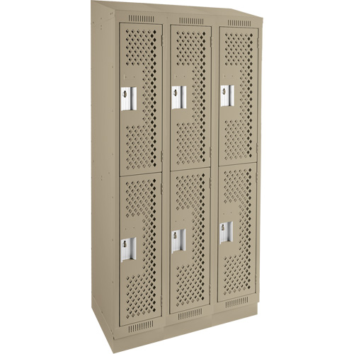 Clean Line Lockers, 2 -tier, Bank of 3, 36" x 18" x 82", Steel, Beige, Rivet (Assembled), Perforated Southpoint Industrial Supply