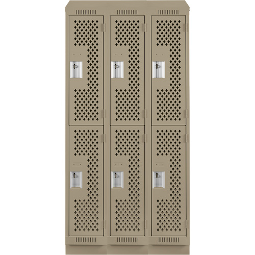 Clean Line Lockers, 2 -tier, Bank of 3, 36" x 18" x 82", Steel, Beige, Rivet (Assembled), Perforated Southpoint Industrial Supply