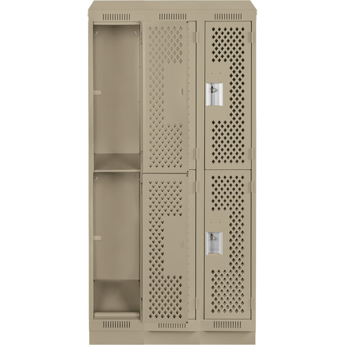 Clean Line Lockers, 2 -tier, Bank of 3, 36" x 18" x 82", Steel, Beige, Rivet (Assembled), Perforated Southpoint Industrial Supply
