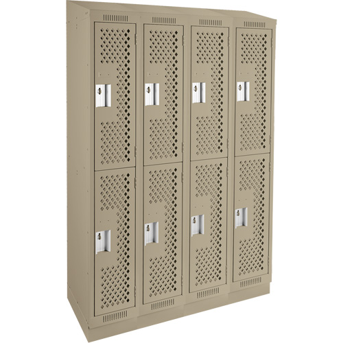Clean Line Lockers, 2 -tier, Bank of 4, 48" x 12" x 82", Steel, Beige, Rivet (Assembled), Perforated Southpoint Industrial Supply