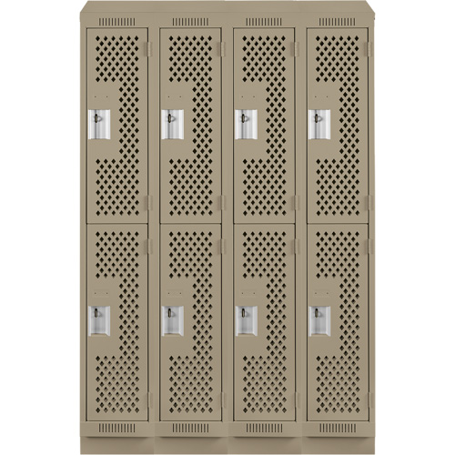 Clean Line Lockers, 2 -tier, Bank of 4, 48" x 12" x 82", Steel, Beige, Rivet (Assembled), Perforated Southpoint Industrial Supply