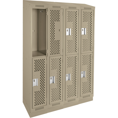 Clean Line Lockers, 2 -tier, Bank of 4, 48" x 12" x 82", Steel, Beige, Rivet (Assembled), Perforated Southpoint Industrial Supply