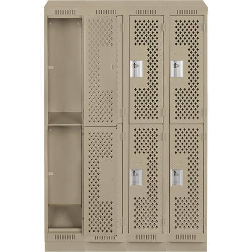 Clean Line Lockers, 2 -tier, Bank of 4, 48" x 12" x 82", Steel, Beige, Rivet (Assembled), Perforated Southpoint Industrial Supply