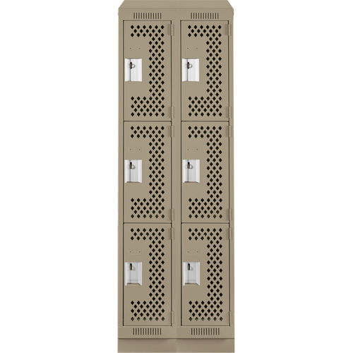 Clean Line Lockers, 3 -tier, Bank of 2, 24" x 18" x 82", Steel, Beige, Rivet (Assembled), Perforated Southpoint Industrial Supply