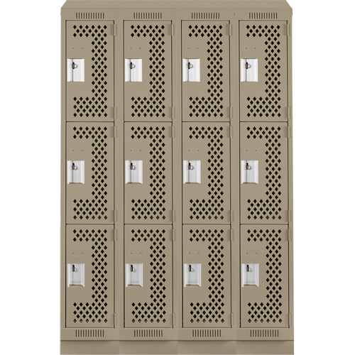 Clean Line Lockers, 3 -tier, Bank of 4, 48" x 18" x 82", Steel, Beige, Rivet (Assembled), Perforated Southpoint Industrial Supply