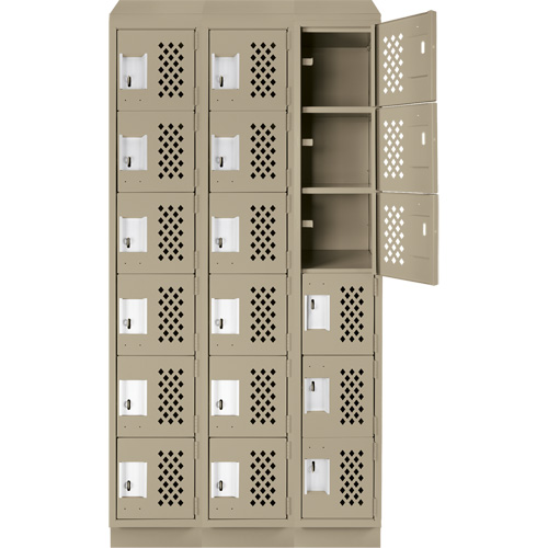 Clean-Line Perforated Lockerette, 6 -tier, Bank of 3, 12" x 72" x 12", Steel Southpoint Industrial Supply