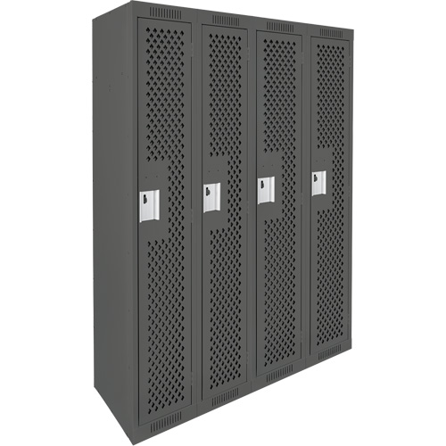 Clean Line Lockers, Bank of 4, 48" x 12" x 72", Steel, Charcoal, Rivet (Assembled), Perforated Southpoint Industrial Supply