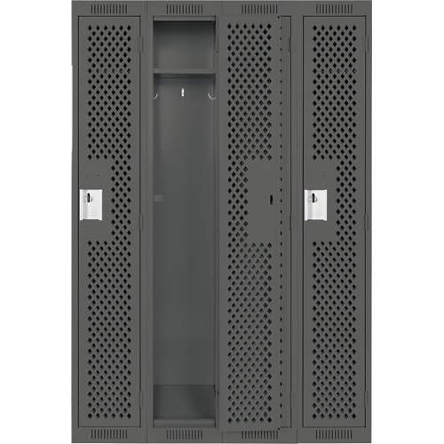 Clean Line Lockers, Bank of 4, 48" x 12" x 72", Steel, Charcoal, Rivet (Assembled), Perforated Southpoint Industrial Supply