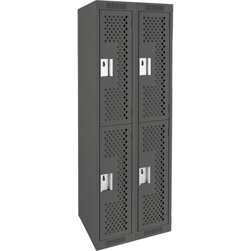 Clean Line Lockers, 2 -tier, Bank of 2, 24" x 15" x 72", Steel, Charcoal, Rivet (Assembled), Perforated Southpoint Industrial Supply
