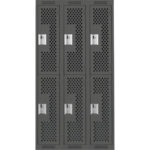 Clean Line Lockers, 2 -tier, Bank of 3, 36" x 15" x 72", Steel, Charcoal, Rivet (Assembled), Perforated Southpoint Industrial Supply
