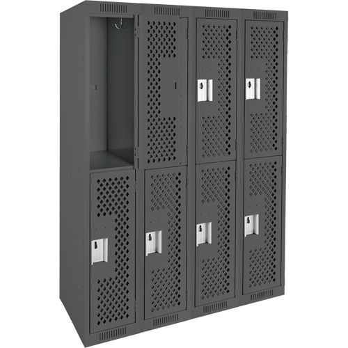 Clean Line Lockers, 2 -tier, Bank of 4, 48" x 12" x 72", Steel, Charcoal, Rivet (Assembled), Perforated Southpoint Industrial Supply