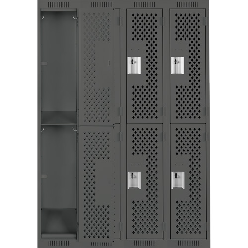 Clean Line Lockers, 2 -tier, Bank of 4, 48" x 12" x 72", Steel, Charcoal, Rivet (Assembled), Perforated Southpoint Industrial Supply